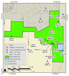 Map showing well locations at Fallon FORGE.